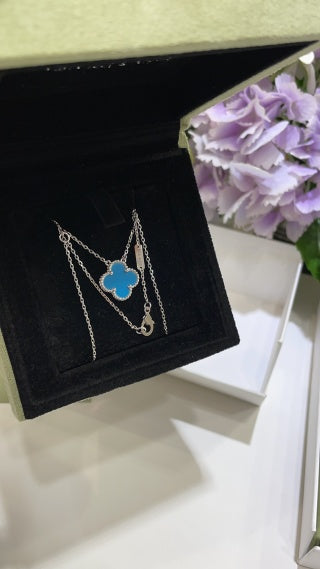 Van Cleef & Arpels Turquoise Four-Leaf Clover Necklace in White Gold