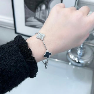 Van Cleef & Arpels Alhambra 5-Motif Bracelet in Black Onyx with Diamond Accents