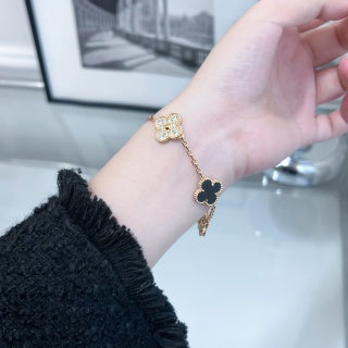 Van Cleef & Arpels Alhambra 5-Motif Bracelet in Black Onyx with Diamond Accents