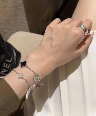 Van Cleef & Arpels Alhambra 5-Motif Bracelet in Black Onyx with Diamond Accents