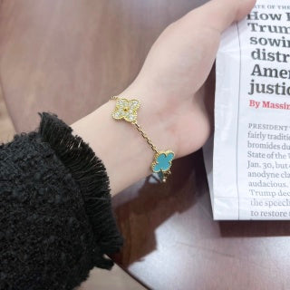 Van Cleef & Arpels Turquoise and Diamond Alhambra 5-Motif Bracelet
