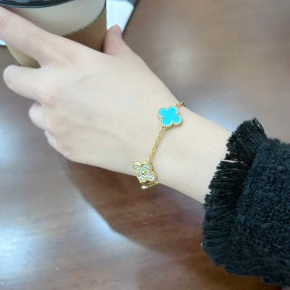 Van Cleef & Arpels Turquoise and Diamond Alhambra 5-Motif Bracelet