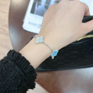 Van Cleef & Arpels Turquoise and Diamond Alhambra 5-Motif Bracelet