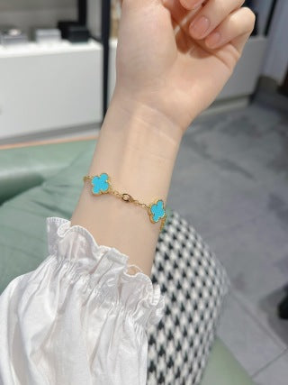 Van Cleef & Arpels Turquoise and Diamond Alhambra 5-Motif Bracelet