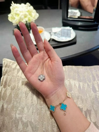 Van Cleef & Arpels Turquoise and Diamond Alhambra 5-Motif Bracelet