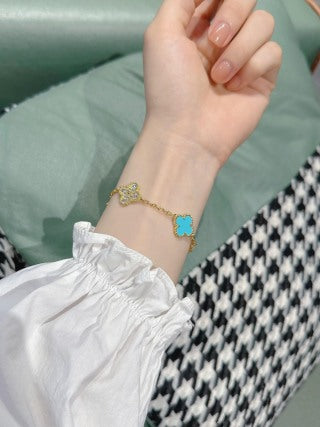Van Cleef & Arpels Turquoise and Diamond Alhambra 5-Motif Bracelet