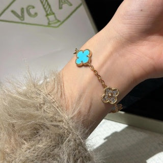 Van Cleef & Arpels Turquoise and Diamond Alhambra 5-Motif Bracelet