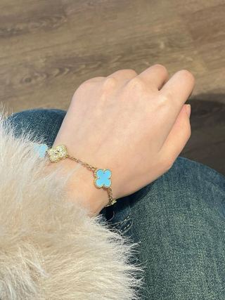 Van Cleef & Arpels Turquoise and Diamond Alhambra 5-Motif Bracelet
