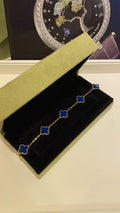 Van Cleef & Arpels 5-Motif Bracelet in Gold with Blue Agate Alhambra Motifs