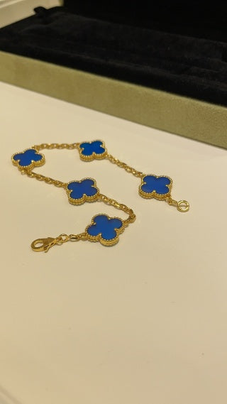 Van Cleef & Arpels 5-Motif Bracelet in Gold with Blue Agate Alhambra Motifs