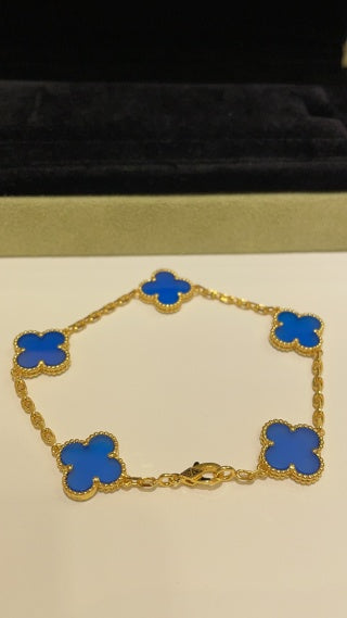 Van Cleef & Arpels 5-Motif Bracelet in Gold with Blue Agate Alhambra Motifs