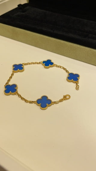 Van Cleef & Arpels 5-Motif Bracelet in Gold with Blue Agate Alhambra Motifs