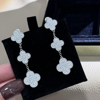 Van Cleef & Arpels Frosted Clover Cascade Clip-On Earrings
