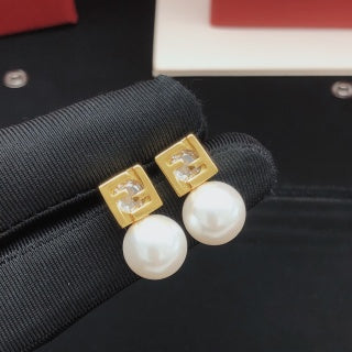 Fendi Marina FF Pearl Drop Stud Earrings