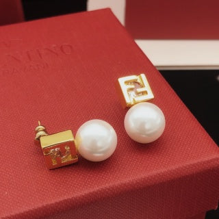 Fendi Marina FF Pearl Drop Stud Earrings