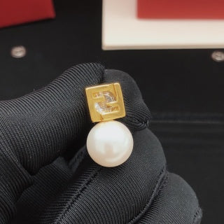 Fendi Marina FF Pearl Drop Stud Earrings