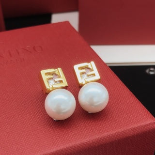 Fendi Marina FF Pearl Drop Stud Earrings
