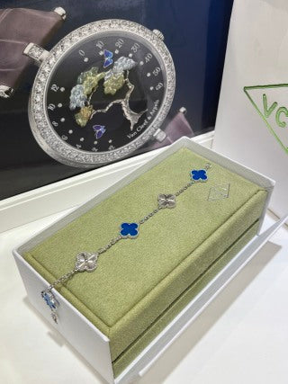 Van Cleef & Arpels Alhambra 5-Motif Bracelet in White Gold with Laser-Treated Blue Agate