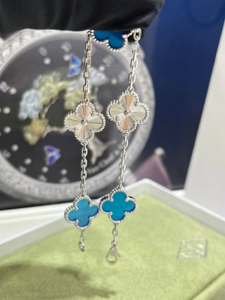 Van Cleef & Arpels Alhambra 5-Motif Bracelet in White Gold with Laser-Treated Blue Agate