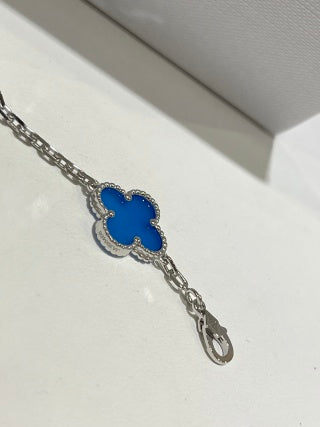 Van Cleef & Arpels Alhambra 5-Motif Bracelet in White Gold with Laser-Treated Blue Agate