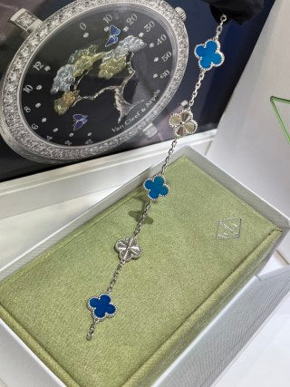 Van Cleef & Arpels Alhambra 5-Motif Bracelet in White Gold with Laser-Treated Blue Agate