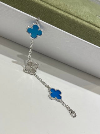 Van Cleef & Arpels Alhambra 5-Motif Bracelet in White Gold with Laser-Treated Blue Agate