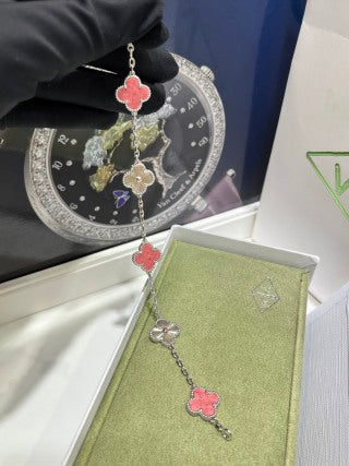 Van Cleef & Arpels Alhambra 5-Motif Bracelet in White Gold with Laser-Treated Rhodonite