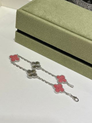 Van Cleef & Arpels Alhambra 5-Motif Bracelet in White Gold with Laser-Treated Rhodonite