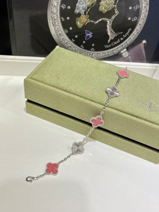 Van Cleef & Arpels Alhambra 5-Motif Bracelet in White Gold with Laser-Treated Rhodonite