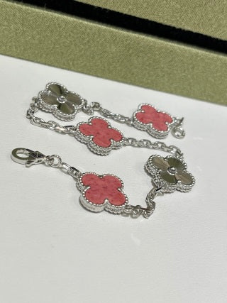 Van Cleef & Arpels Alhambra 5-Motif Bracelet in White Gold with Laser-Treated Rhodonite