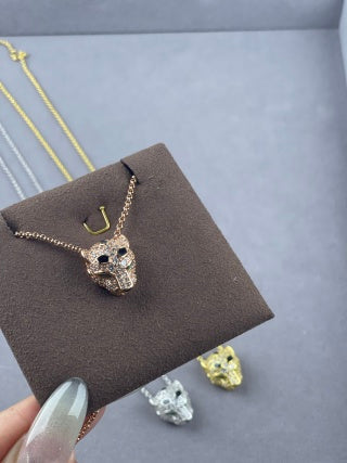Cartier Panther Head Necklace with Full Diamonds and Lacquer Detail
