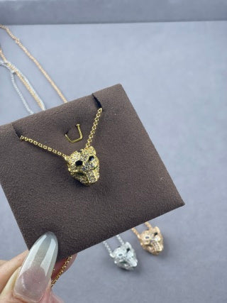 Cartier Panther Head Necklace with Full Diamonds and Lacquer Detail