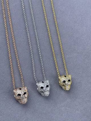 Cartier Panther Head Necklace with Full Diamonds and Lacquer Detail