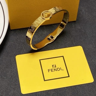 FENDI FF Engraved Oval Cuff Bracelet