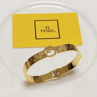 FENDI FF Engraved Oval Cuff Bracelet