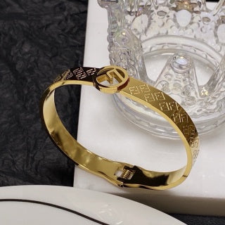 FENDI FF Engraved Oval Cuff Bracelet