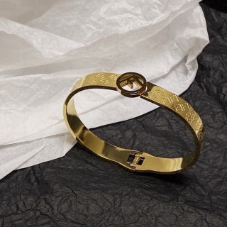 FENDI FF Engraved Oval Cuff Bracelet