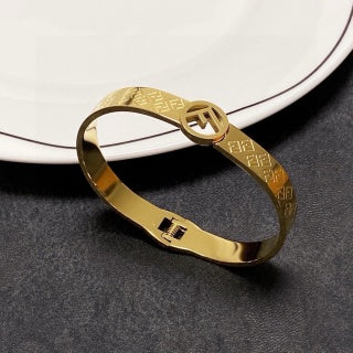 FENDI FF Engraved Oval Cuff Bracelet