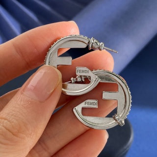 FENDI FF Crescent Hoop Stud Earrings