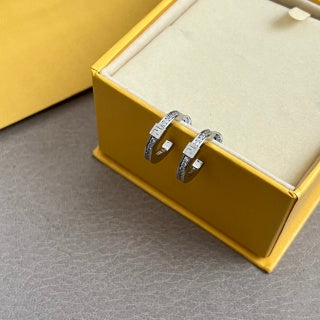FENDI Crystal FF Drop Hoop Stud Earrings
