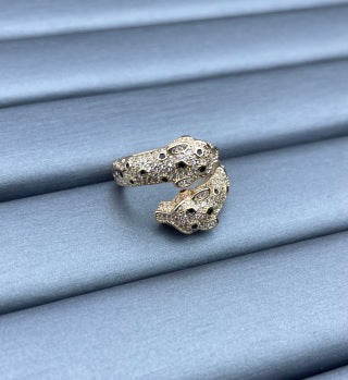Cartier Wide Double-Panthère Ring with Full Diamonds and Lacquer