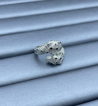 Cartier Wide Double-Panthère Ring with Full Diamonds and Lacquer
