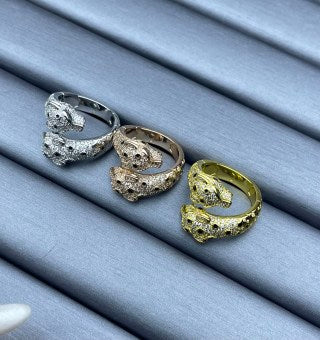 Cartier Wide Double-Panthère Ring with Full Diamonds and Lacquer