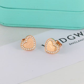 Tiffany Heart Stud Earrings with Small Diamonds