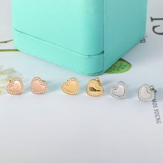 Tiffany Heart Stud Earrings with Small Diamonds