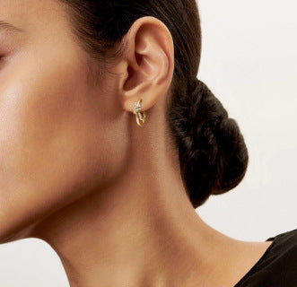 Tiffany Knot Stud Earrings – Polished Finish with Half-Pavé Diamonds