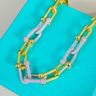 Tiffany U-Link Necklace with Alternating Pavé Diamond and Polished Links