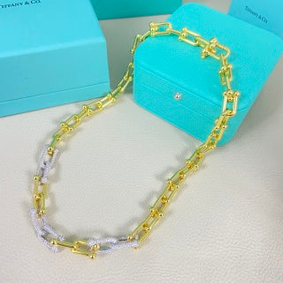 Tiffany U-Link Necklace with Alternating Pavé Diamond and Polished Links