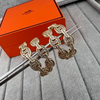 Hermès Chaine d’Ancre Pavé Sculptural Hoop Earrings