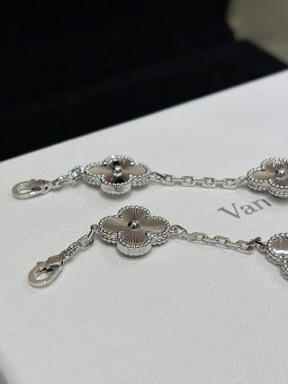 Van Cleef & Arpels White Gold Guilloché Alhambra 5-Motif Bracelet